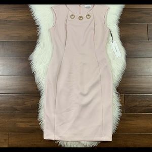 Calvin Klein beige Ringed Sleeveless Sheath Dress